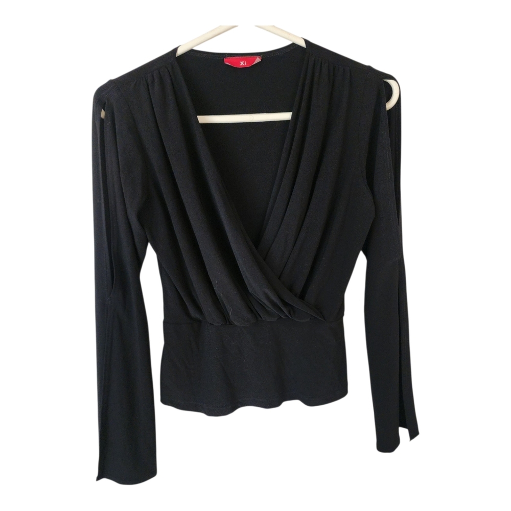 Xi Boutique Brand Womens Elegant Black Wrap Top With Open Shoulder Size L